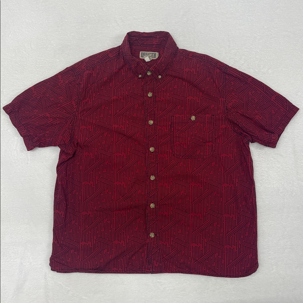 Duluth Trading Co Relaxed Fit Short Sleeve Red‎ Print Button Down Shirt XL